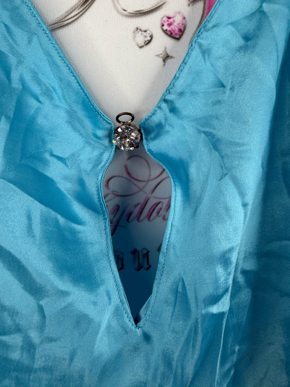 Silk and Satin dress rhinestone diamond Aqua Slip Dress with Keyhole Detail - Picture 5 of 13